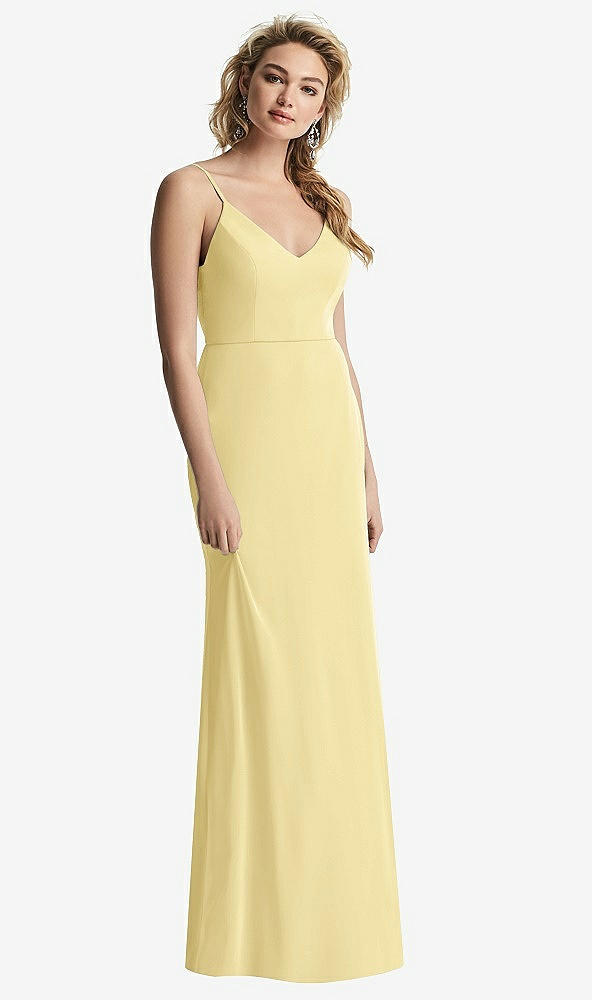 【NEW】【STYLE: 6815】Shirred Sash Cowl-Back Chiffon トランペット ガウン【COLOR: Pale Yellow】【SIZE: 00-30W】