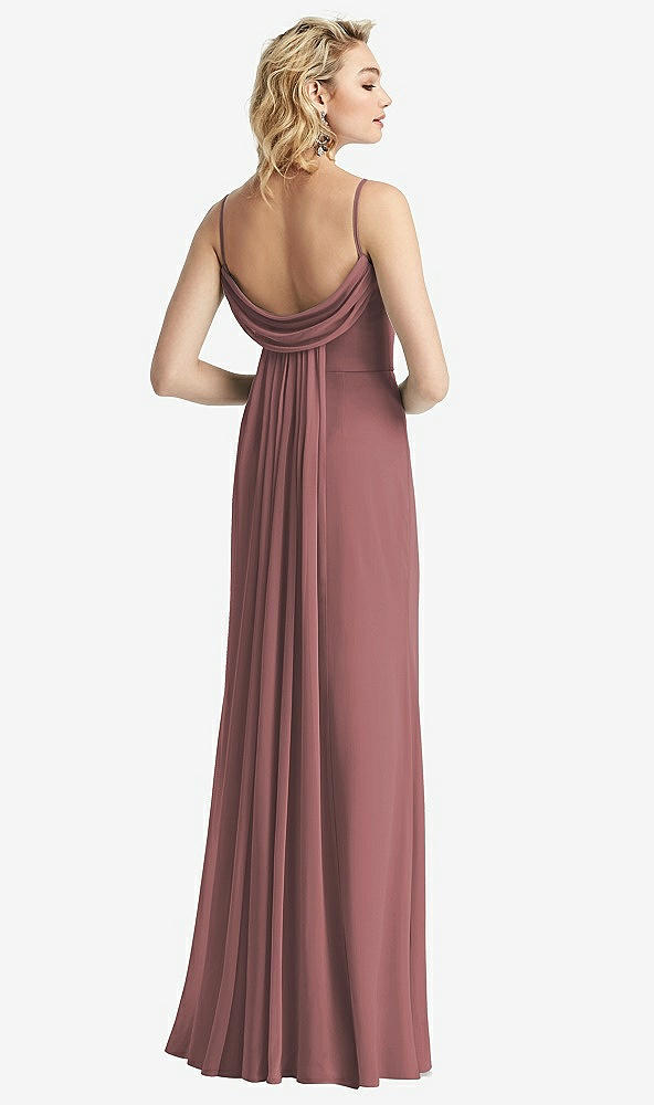 【STYLE: 6815】Shirred Sash Cowl-Back Chiffon Trumpet Gown【COLOR: Rosewood】