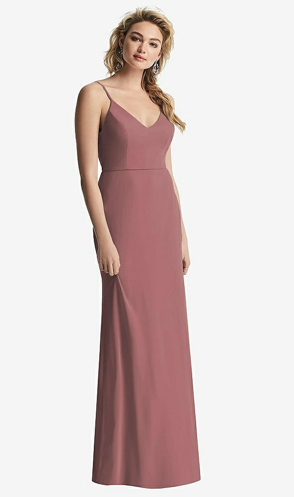 【STYLE: 6815】Shirred Sash Cowl-Back Chiffon Trumpet Gown【COLOR: Rosewood】
