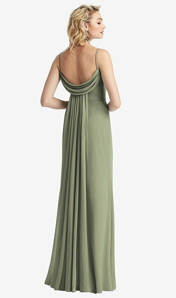 【STYLE: 6815】Shirred Sash Cowl-Back Chiffon Trumpet Gown【COLOR: Sage】