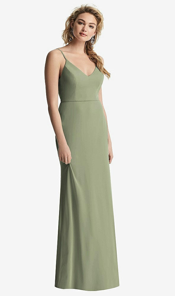 【STYLE: 6815】Shirred Sash Cowl-Back Chiffon Trumpet Gown【COLOR: Sage】