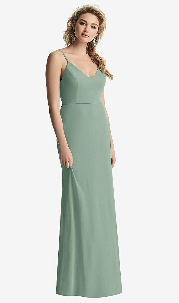 【STYLE: 6815】Shirred Sash Cowl-Back Chiffon Trumpet Gown【COLOR: Seagrass】
