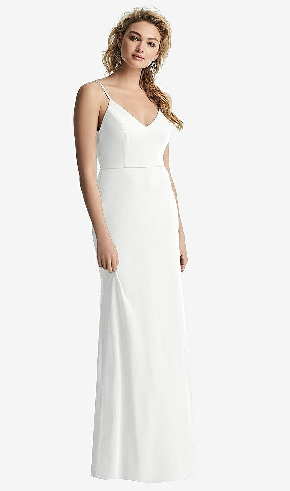 【STYLE: 6815】Shirred Sash Cowl-Back Chiffon Trumpet Gown【COLOR: White】