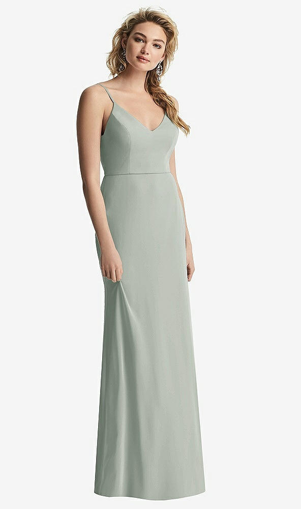 【STYLE: 6815】Shirred Sash Cowl-Back Chiffon Trumpet Gown【COLOR: Willow Green】