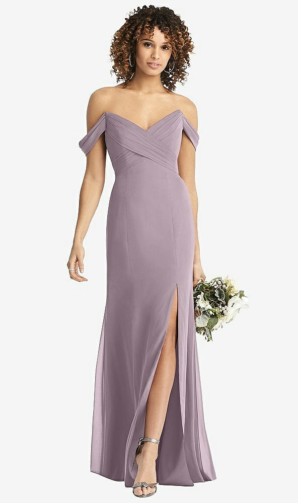【STYLE: 8193】Off-the-Shoulder Criss Cross Bodice Trumpet Gown【COLOR: Lilac Dusk】
