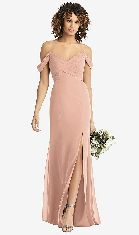 【STYLE: 8193】Off-the-Shoulder Criss Cross Bodice Trumpet Gown【COLOR: Pale Peach】