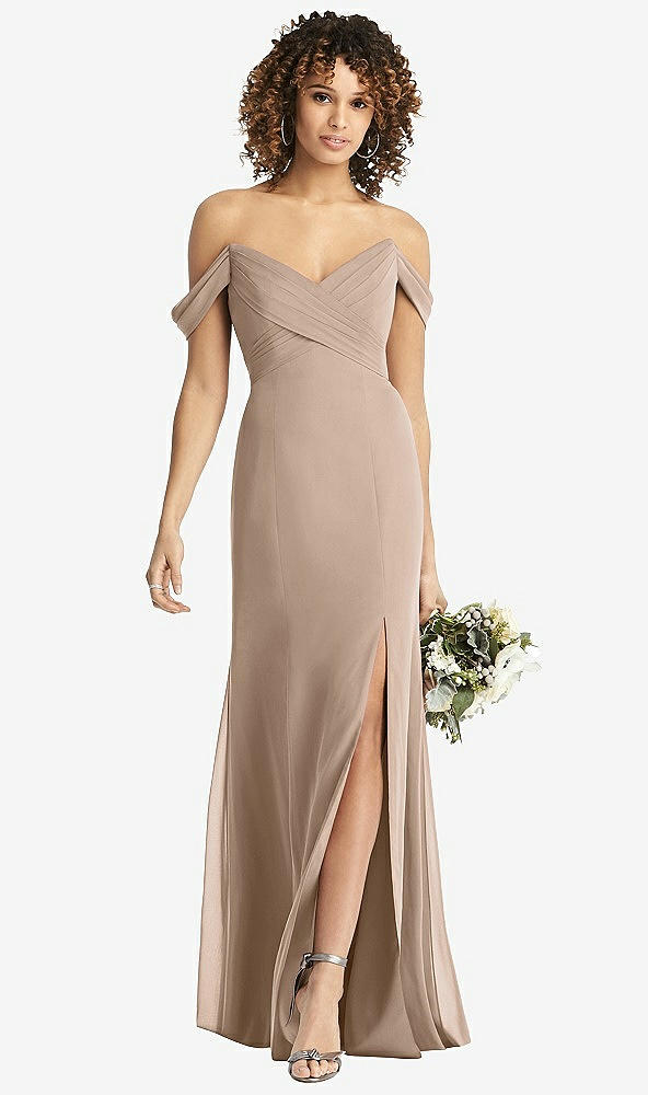 【STYLE: 8193】Off-the-Shoulder Criss Cross Bodice Trumpet Gown【COLOR: Topaz】