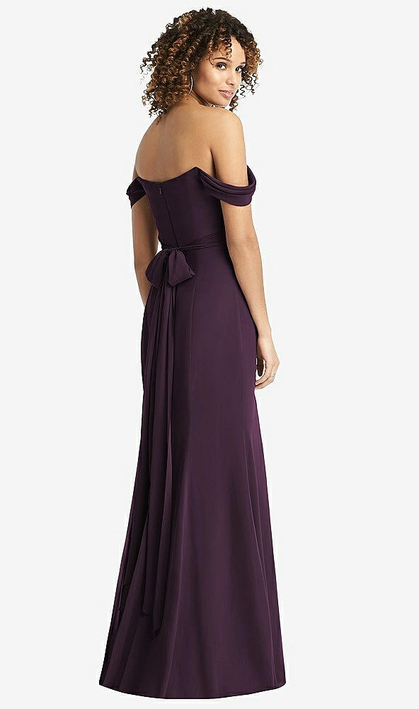【STYLE: 8193】Off-the-Shoulder Criss Cross Bodice Trumpet Gown【COLOR: Aubergine】