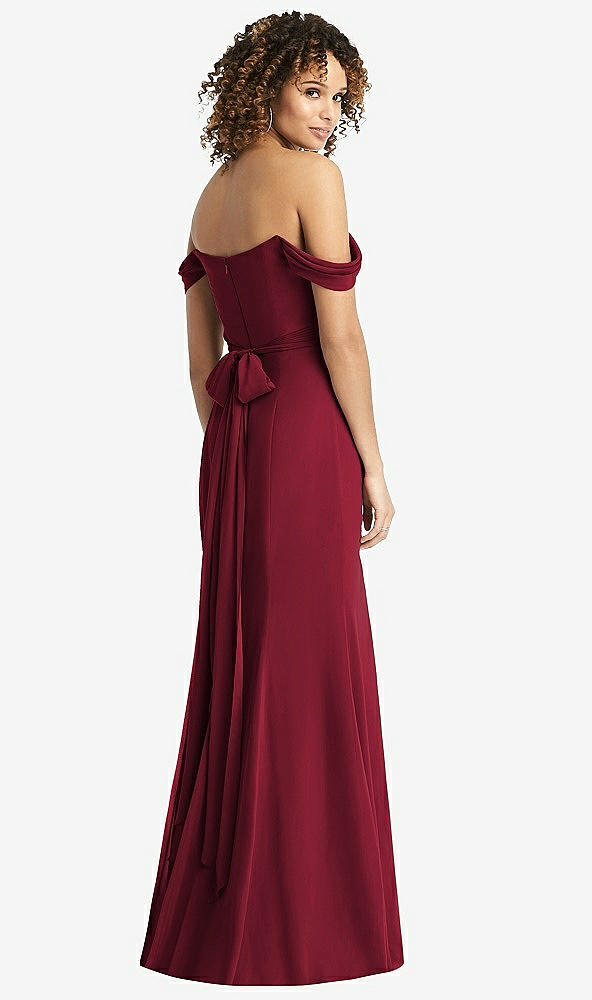 【STYLE: 8193】Off-the-Shoulder Criss Cross Bodice Trumpet Gown【COLOR: Burgundy】