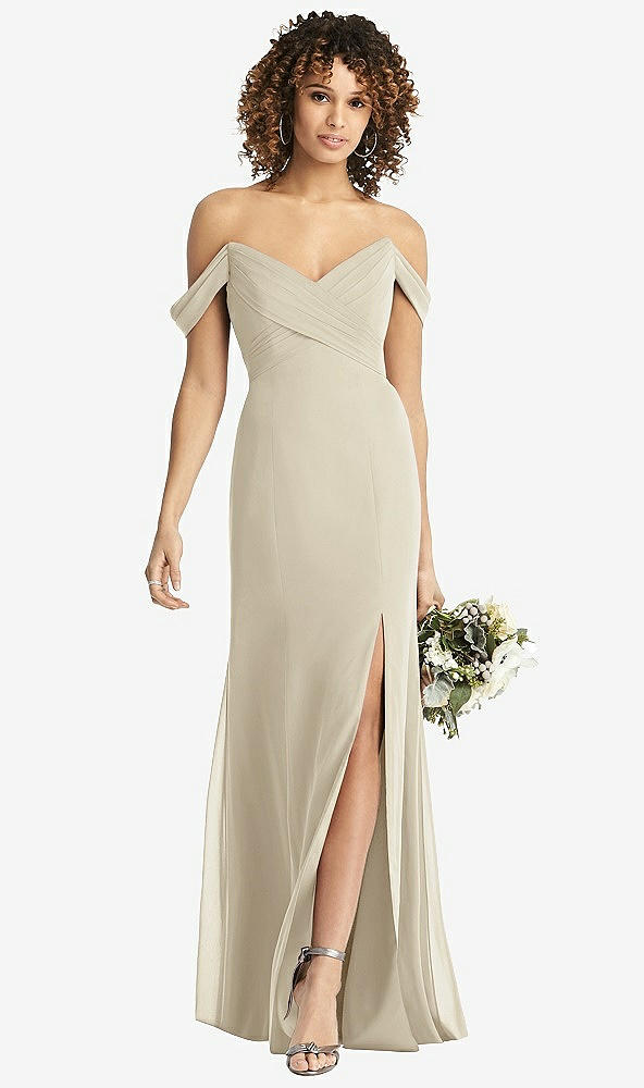 【STYLE: 8193】Off-the-Shoulder Criss Cross Bodice Trumpet Gown【COLOR: Champagne】