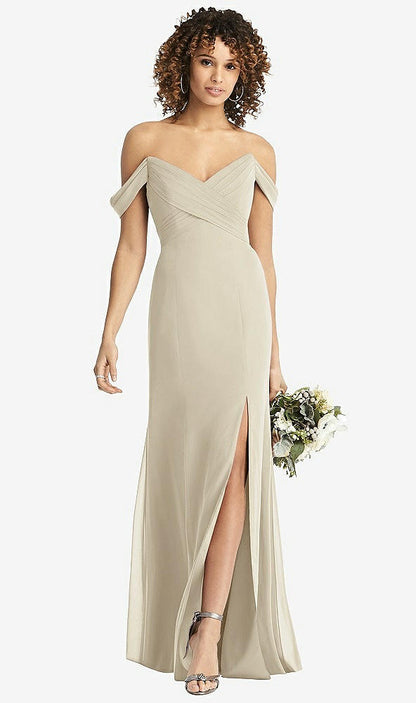 【STYLE: 8193】Off-the-Shoulder Criss Cross Bodice Trumpet Gown【COLOR: Champagne】