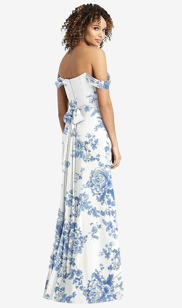 【STYLE: 8193】Off-the-Shoulder Criss Cross Bodice Trumpet Gown【COLOR: Cottage Rose Dusk Blue】