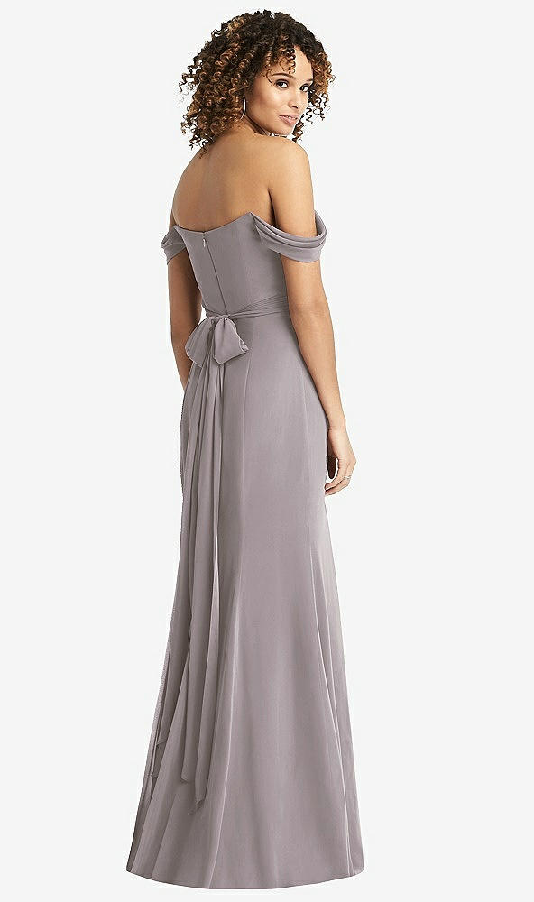 【STYLE: 8193】Off-the-Shoulder Criss Cross Bodice Trumpet Gown【COLOR: Cashmere Gray】