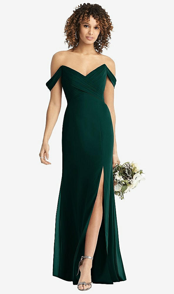 【STYLE: 8193】Off-the-Shoulder Criss Cross Bodice Trumpet Gown【COLOR: Evergreen】