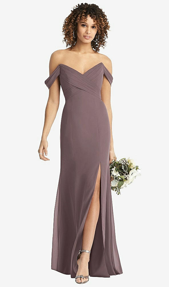 【STYLE: 8193】Off-the-Shoulder Criss Cross Bodice Trumpet Gown【COLOR: French Truffle】