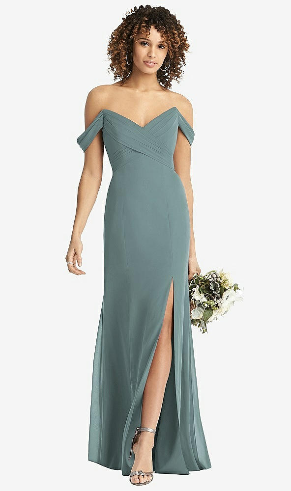 【STYLE: 8193】Off-the-Shoulder Criss Cross Bodice Trumpet Gown【COLOR: Icelandic】