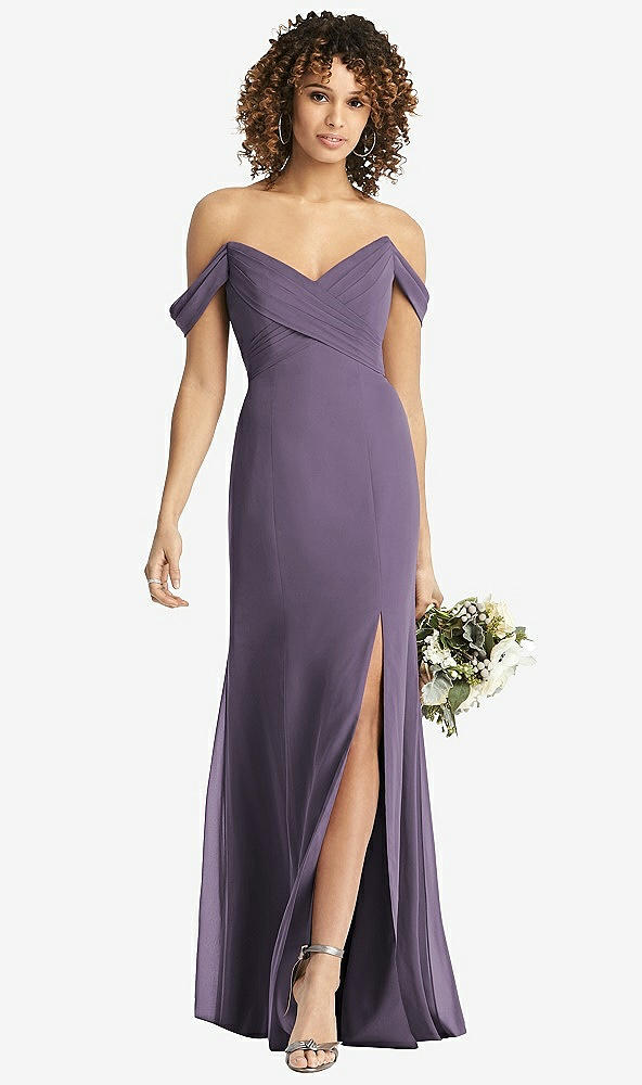 【STYLE: 8193】Off-the-Shoulder Criss Cross Bodice Trumpet Gown【COLOR: Lavender】
