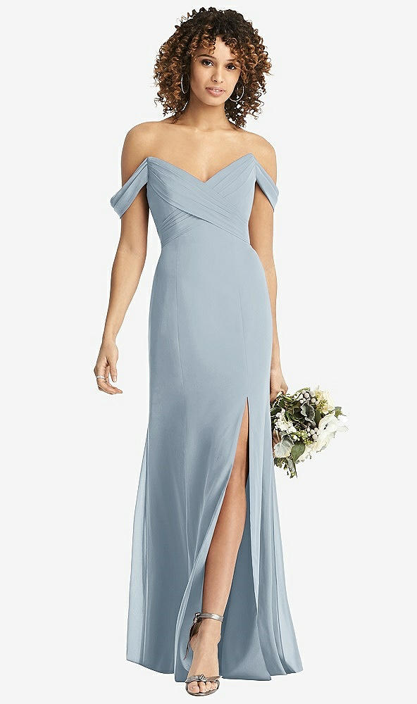 【STYLE: 8193】Off-the-Shoulder Criss Cross Bodice Trumpet Gown【COLOR: Mist】