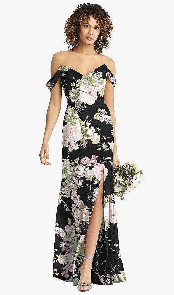 【STYLE: 8193】Off-the-Shoulder Criss Cross Bodice Trumpet Gown【COLOR: Noir Garden】