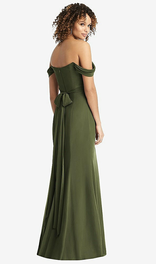 【STYLE: 8193】Off-the-Shoulder Criss Cross Bodice Trumpet Gown【COLOR: Olive Green】