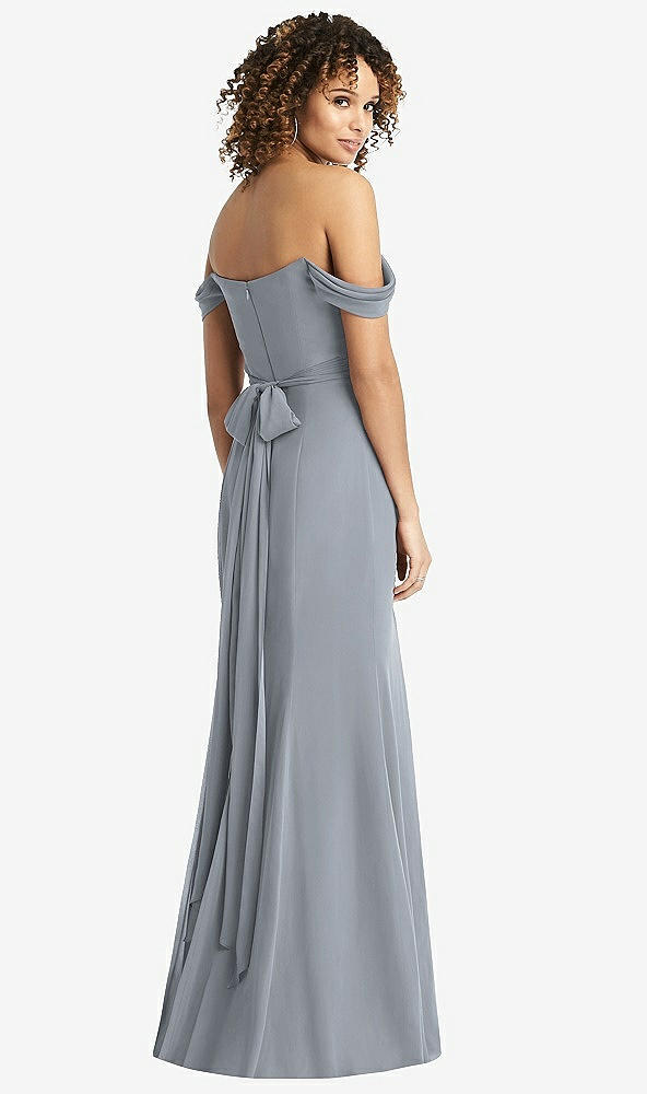 【STYLE: 8193】Off-the-Shoulder Criss Cross Bodice Trumpet Gown【COLOR: Platinum】