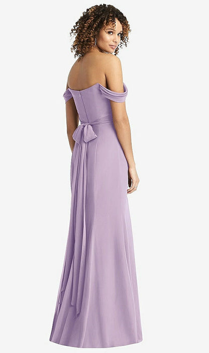【NEW】【STYLE: 8193】オフザショルダー クロス クロス ボディス トランペット ガウン【COLOR: Pale Purple】【SIZE: 00-30W】
