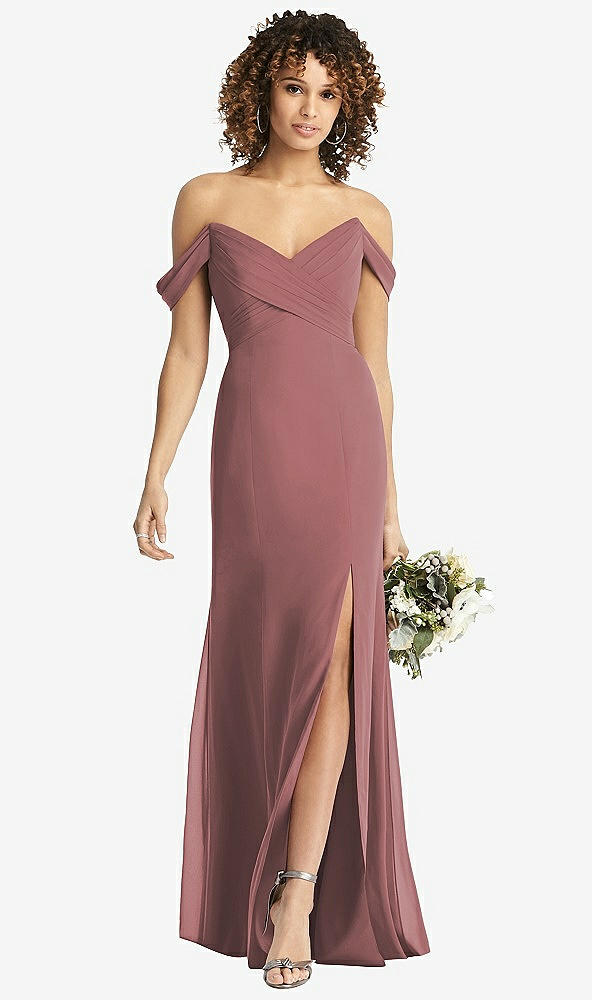 【STYLE: 8193】Off-the-Shoulder Criss Cross Bodice Trumpet Gown【COLOR: Rosewood】