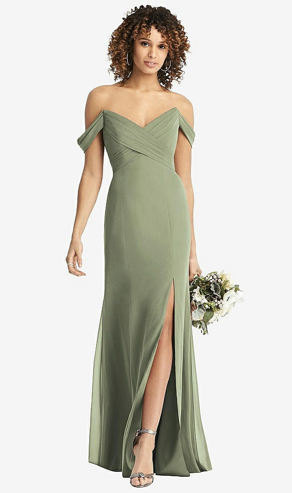 【STYLE: 8193】Off-the-Shoulder Criss Cross Bodice Trumpet Gown【COLOR: Sage】