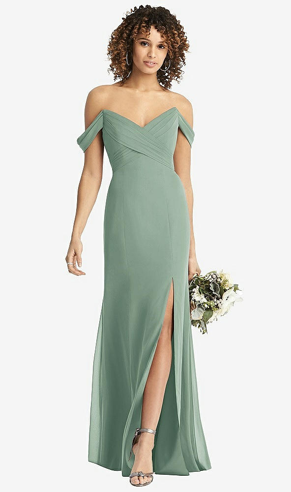【STYLE: 8193】Off-the-Shoulder Criss Cross Bodice Trumpet Gown【COLOR: Seagrass】