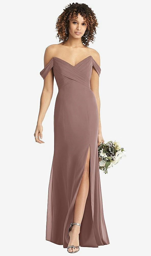 【STYLE: 8193】Off-the-Shoulder Criss Cross Bodice Trumpet Gown【COLOR: Sienna】