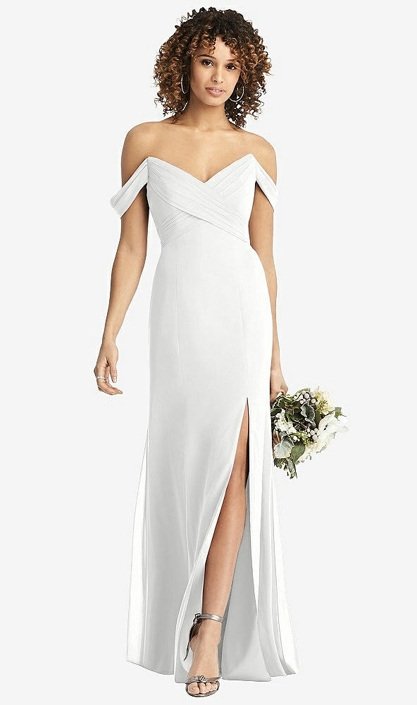 【STYLE: 8193】Off-the-Shoulder Criss Cross Bodice Trumpet Gown【COLOR: White】