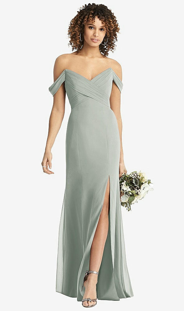 【STYLE: 8193】Off-the-Shoulder Criss Cross Bodice Trumpet Gown【COLOR: Willow Green】
