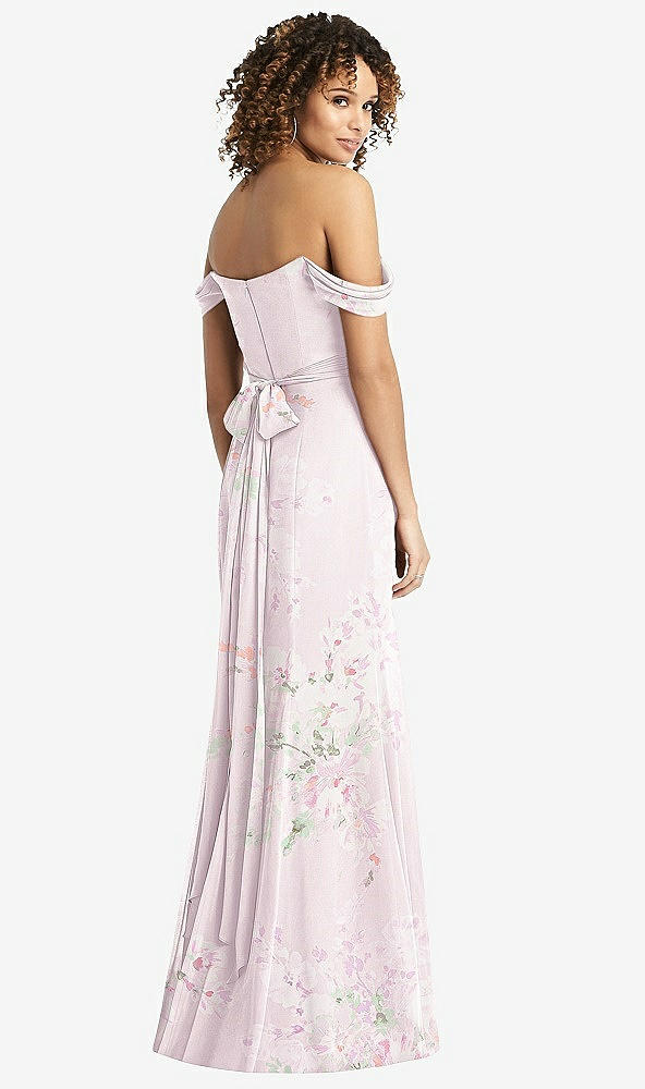 【STYLE: 8193】Off-the-Shoulder Criss Cross Bodice Trumpet Gown【COLOR: Watercolor Print】