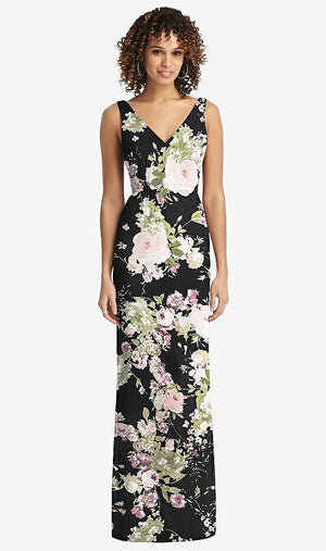 【STYLE: 8194】Sleeveless Tie Back Chiffon Trumpet Gown【COLOR: Noir Garden】