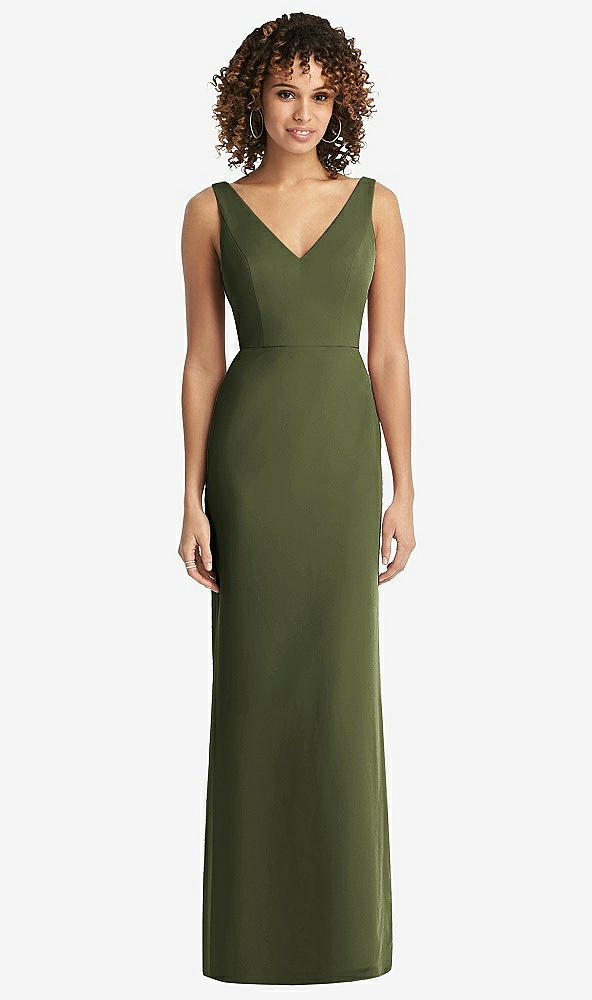 【STYLE: 8194】Sleeveless Tie Back Chiffon Trumpet Gown【COLOR: Olive Green】