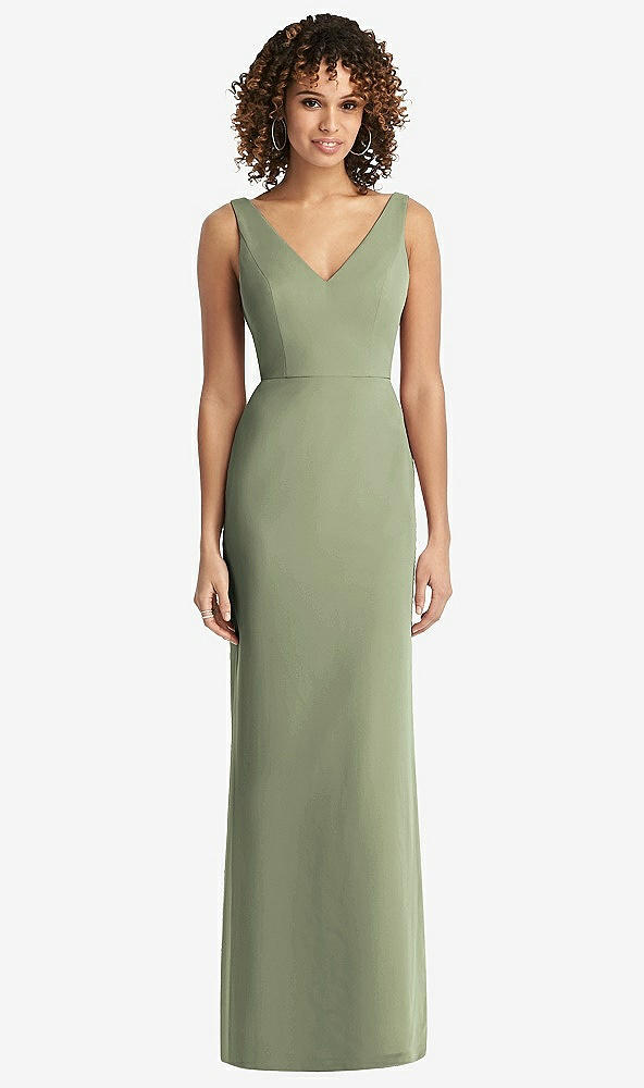 【STYLE: 8194】Sleeveless Tie Back Chiffon Trumpet Gown【COLOR: Sage】