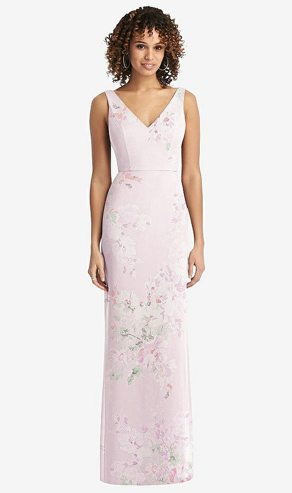 【STYLE: 8194】Sleeveless Tie Back Chiffon Trumpet Gown【COLOR: Watercolor Print】
