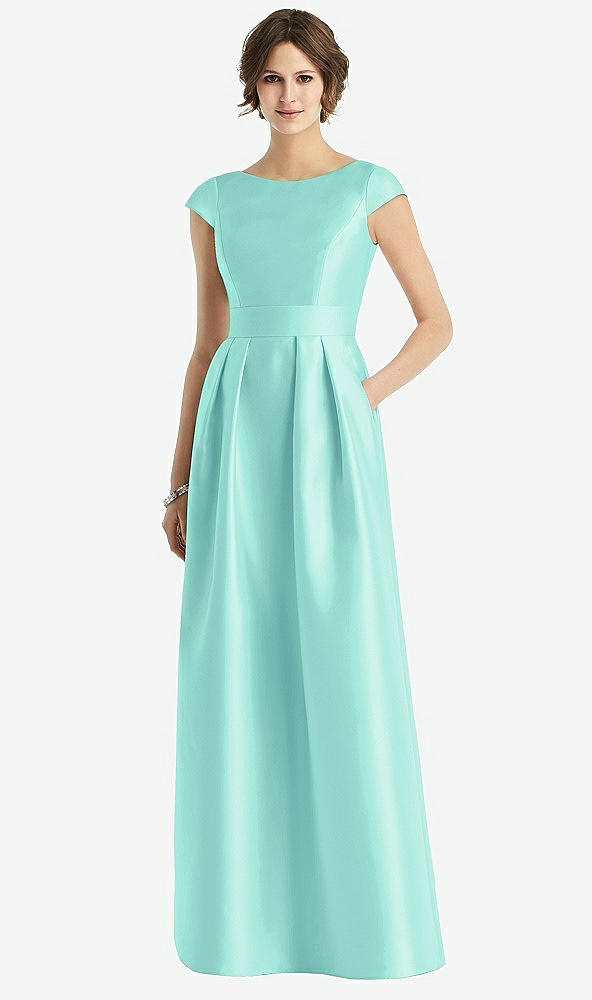【STYLE: D767】Cap Sleeve Pleated Skirt Dress with Pockets【COLOR: Coastal】