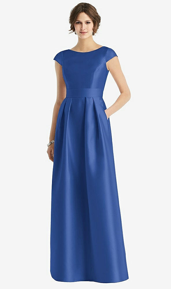 【STYLE: D767】Cap Sleeve Pleated Skirt Dress with Pockets【COLOR: Classic Blue】