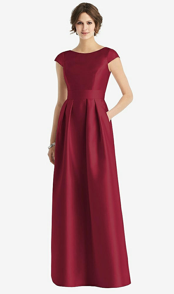 【STYLE: D767】Cap Sleeve Pleated Skirt Dress with Pockets【COLOR: Burgundy】