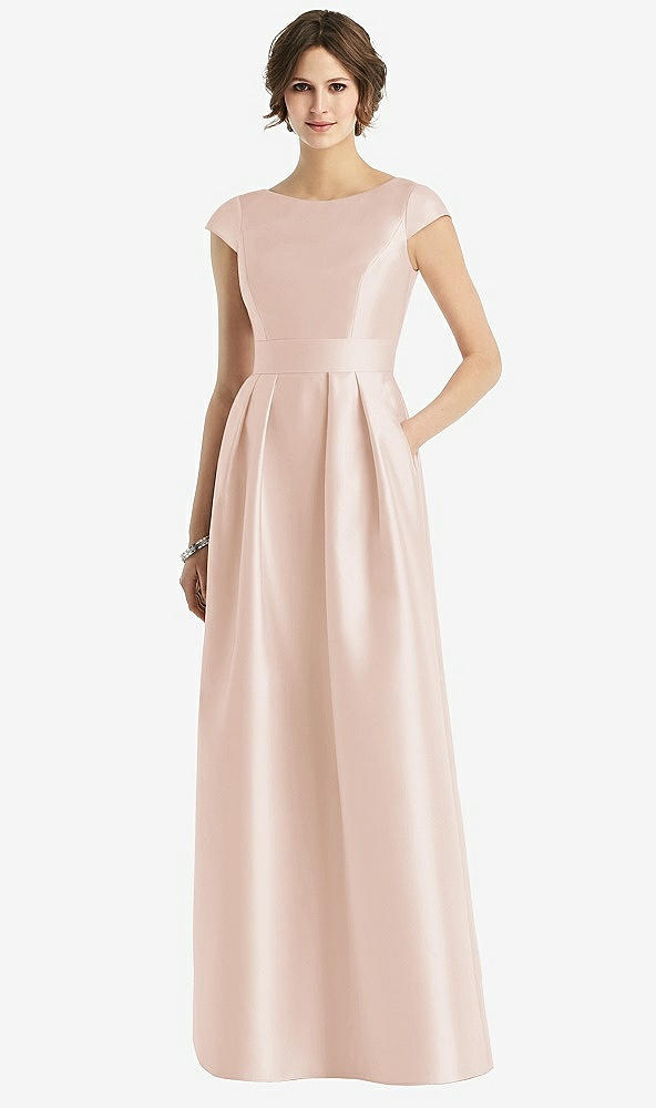 【STYLE: D767】Cap Sleeve Pleated Skirt Dress with Pockets【COLOR: Cameo】