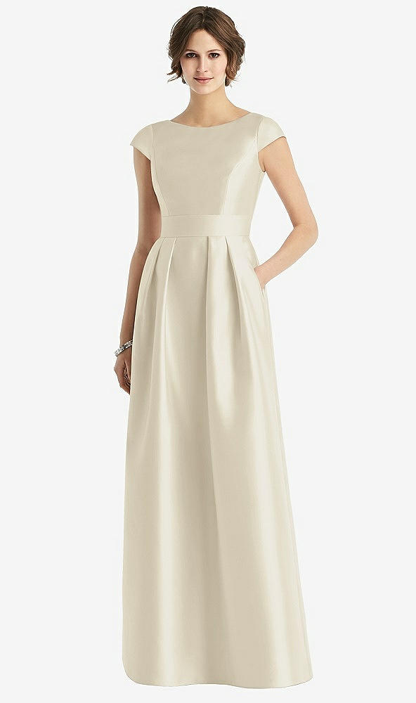 【STYLE: D767】Cap Sleeve Pleated Skirt Dress with Pockets【COLOR: Champagne】