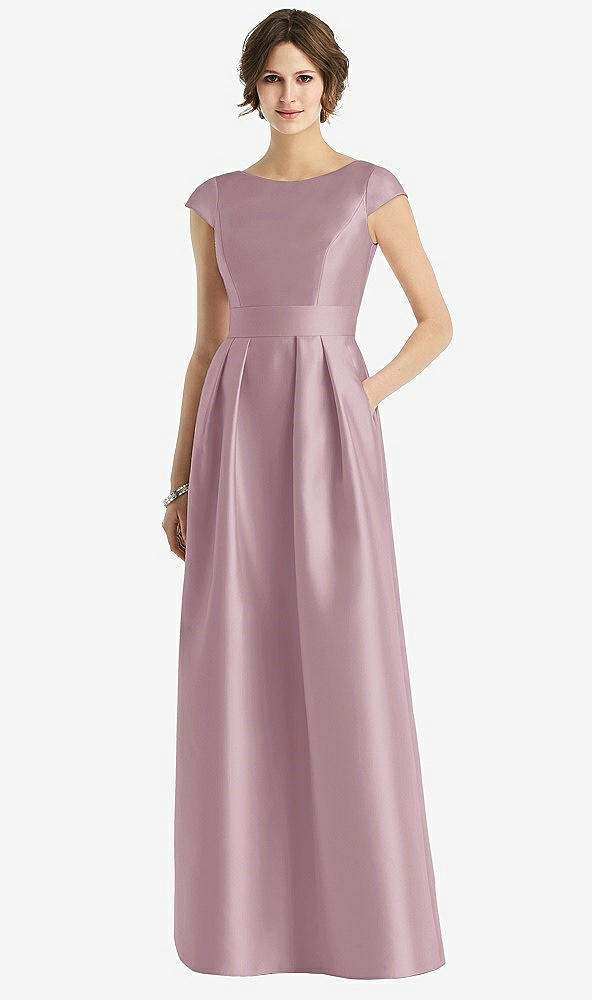 【STYLE: D767】Cap Sleeve Pleated Skirt Dress with Pockets【COLOR: Dusty Rose】