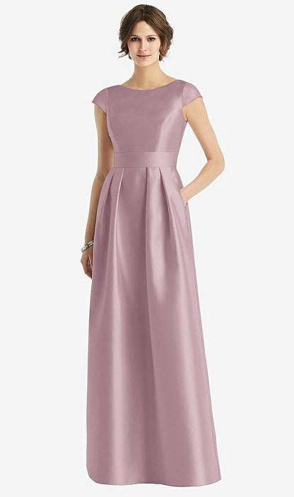 【STYLE: D767】Cap Sleeve Pleated Skirt Dress with Pockets【COLOR: Dusty Rose】