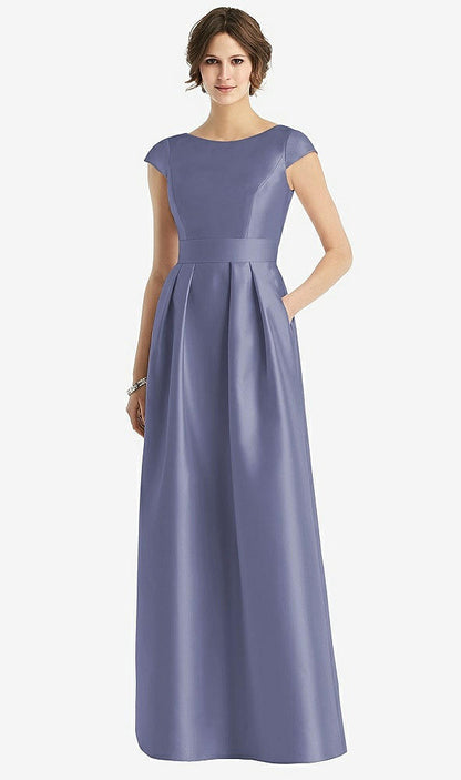 【STYLE: D767】Cap Sleeve Pleated Skirt Dress with Pockets【COLOR: French Blue】