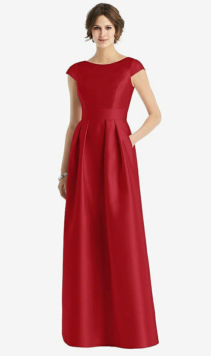 【STYLE: D767】Cap Sleeve Pleated Skirt Dress with Pockets【COLOR: Garnet】