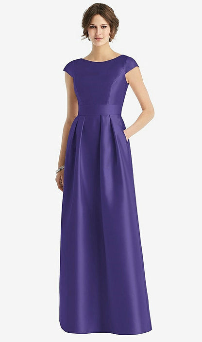 【STYLE: D767】Cap Sleeve Pleated Skirt Dress with Pockets【COLOR: Grape】