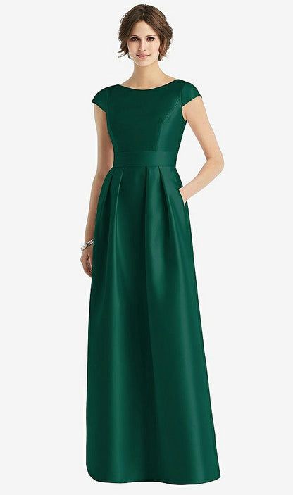 【STYLE: D767】Cap Sleeve Pleated Skirt Dress with Pockets【COLOR: Hunter Green】