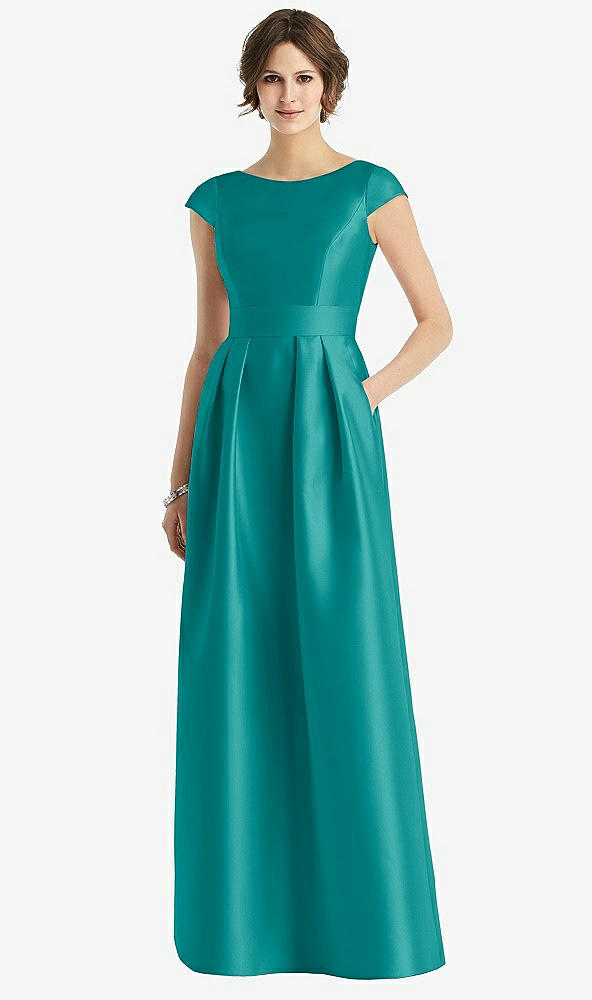 【STYLE: D767】Cap Sleeve Pleated Skirt Dress with Pockets【COLOR: Jade】