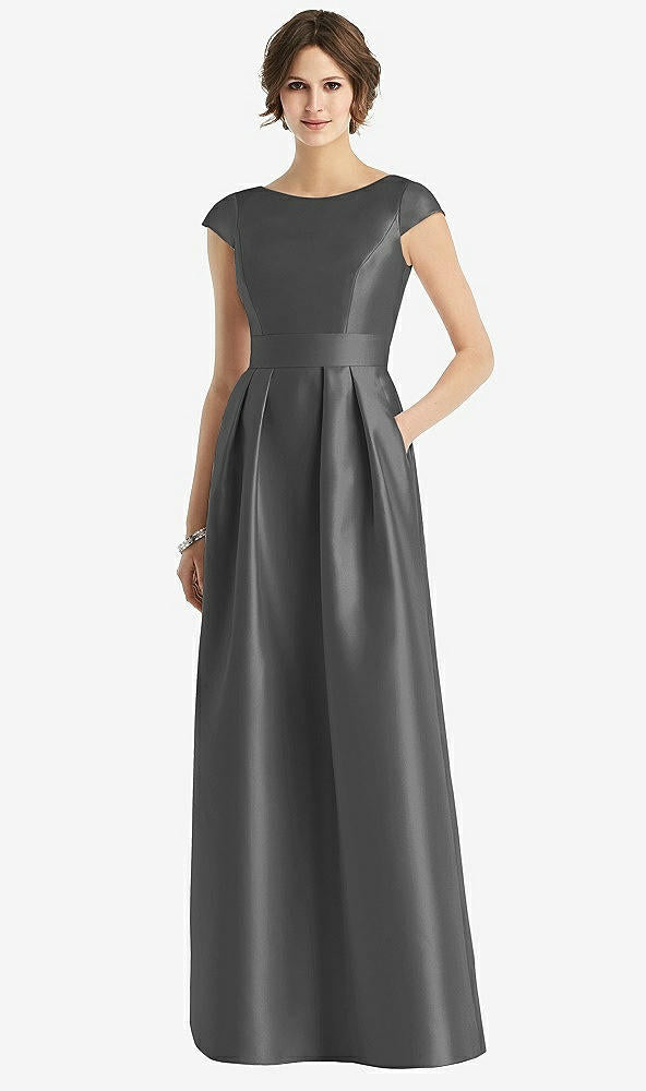 【STYLE: D767】Cap Sleeve Pleated Skirt Dress with Pockets【COLOR: Pewter】
